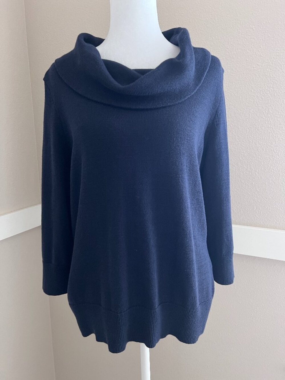 CHAPS Navy Blue Cowl Neck Sweater Knit Top Pullover - Women's Size XL